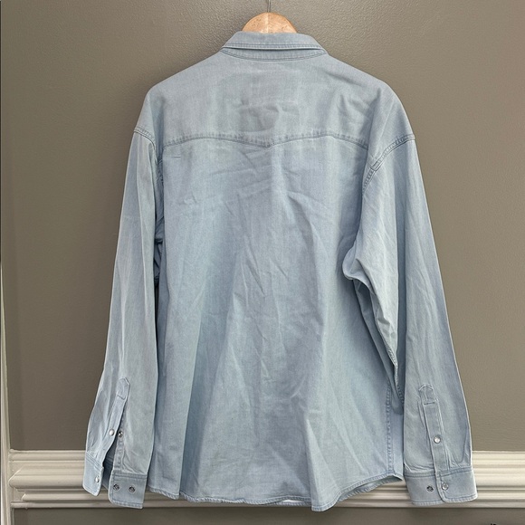 Mens Poncho light wash denim snap front shirt Sz XL - Picture 3 of 4